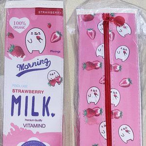 Strawberry Milk pink & white pencil case makeup bag